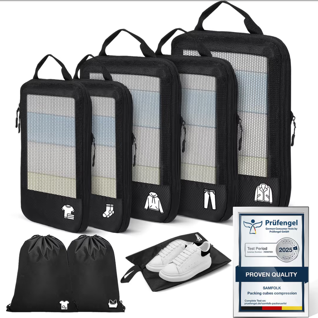 Ultralight Packing Cubes 8 Set Waterproof Organisers for Travel – Black