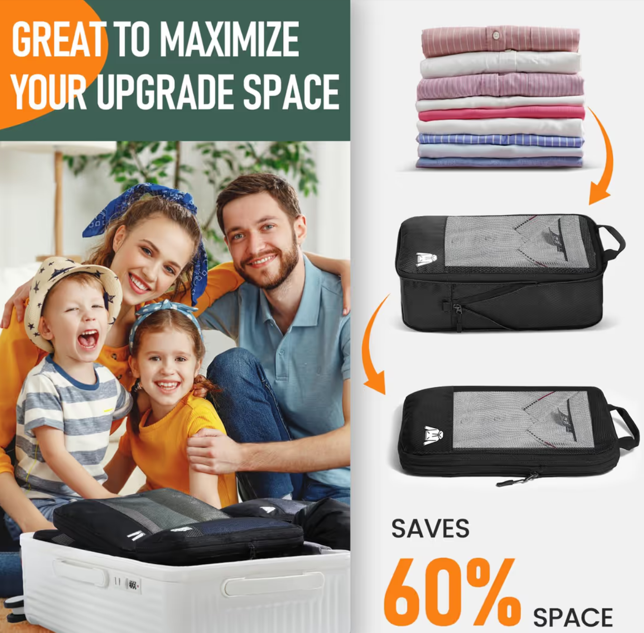 Ultralight Packing Cubes 8 Set Waterproof Organisers for Travel – Black