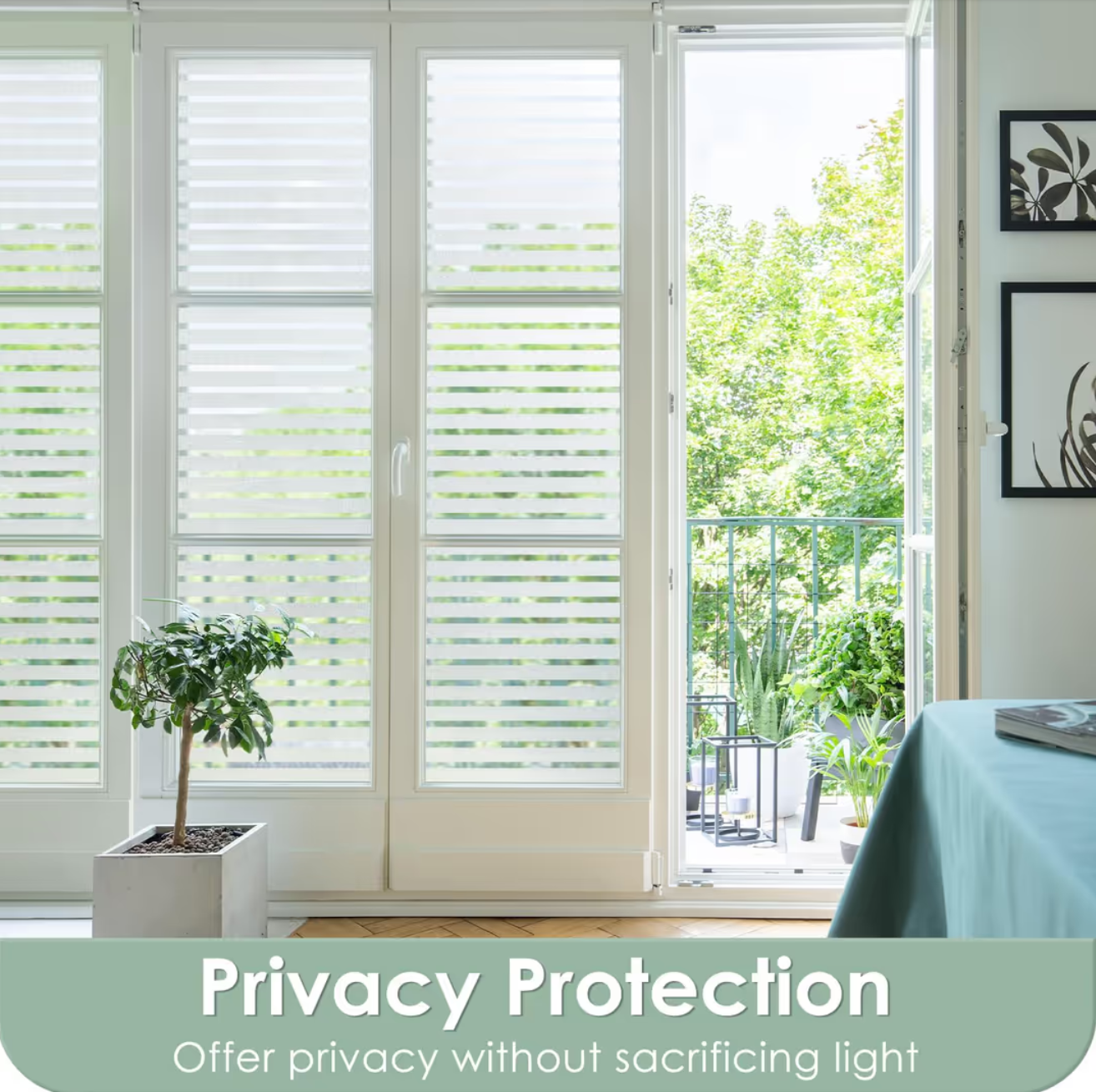 rabbitgoo Privacy Window Film Self-Adhesive Frosted Stripes – 90 x 200 cm