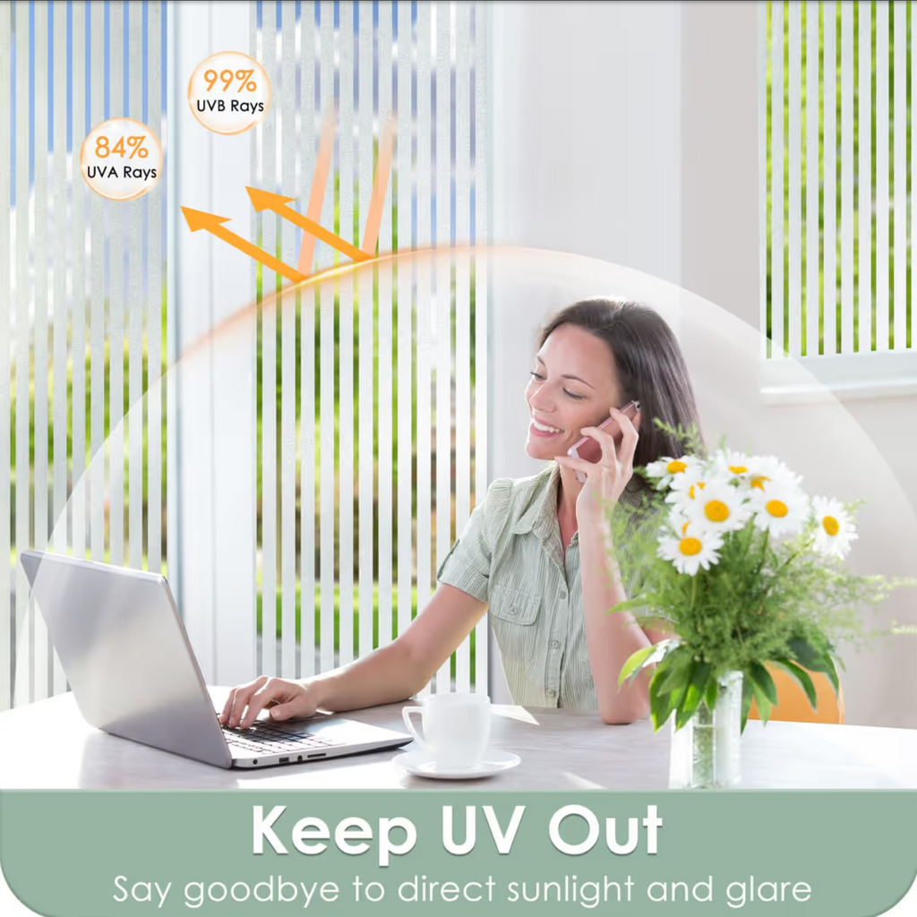 rabbitgoo Privacy Window Film Self-Adhesive Frosted Stripes – 90 x 200 cm