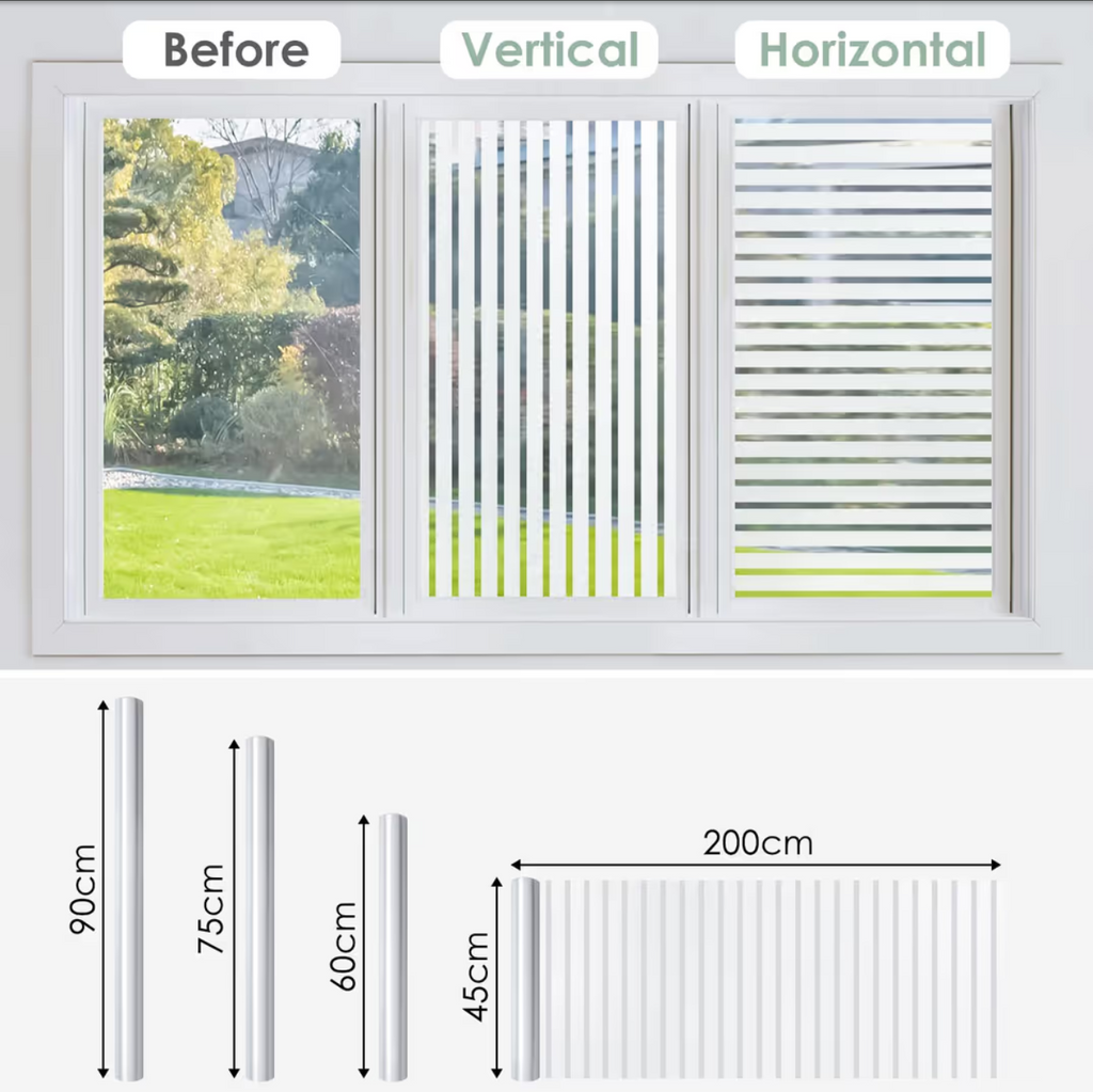 rabbitgoo Privacy Window Film Self-Adhesive Frosted Stripes – 90 x 200 cm