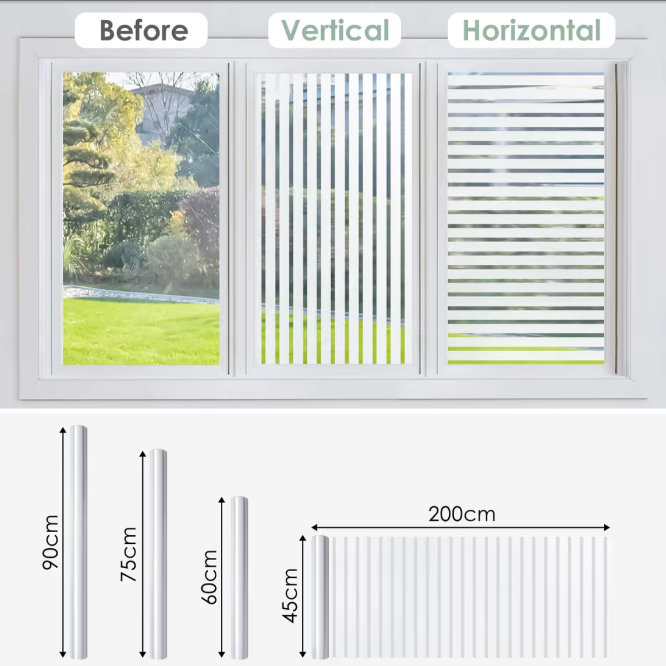 rabbitgoo Privacy Window Film Self-Adhesive Frosted Stripes – 90 x 200 cm