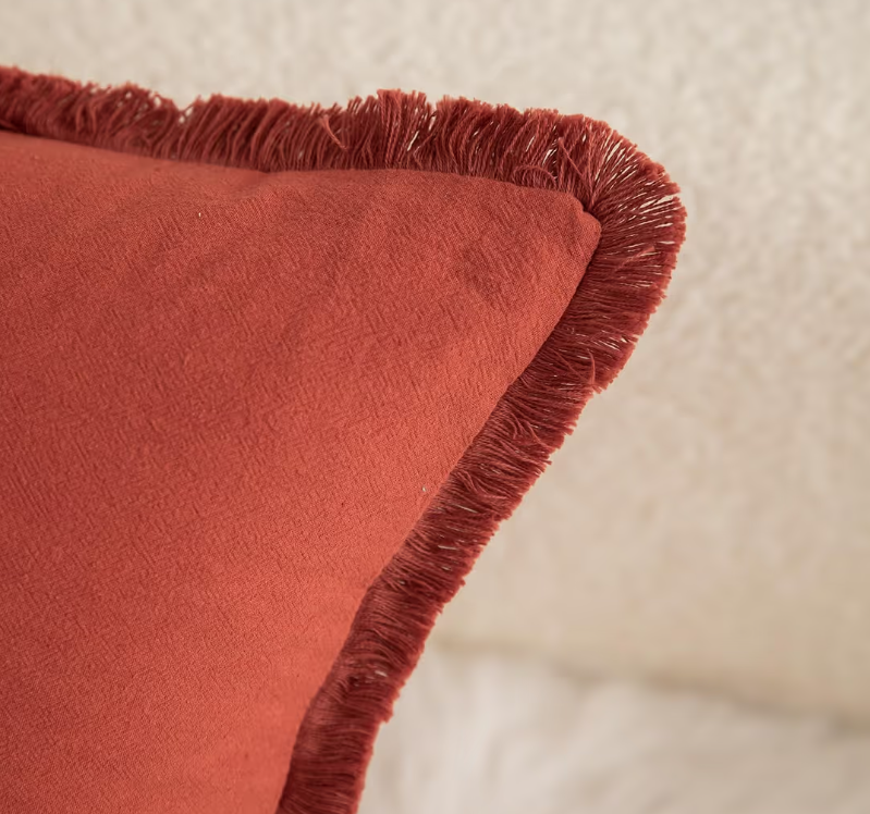 Set of 2 Cotton Fringe Cushion Covers 50x50 cm Decorative Boho Pillowcases – Burnt Brick