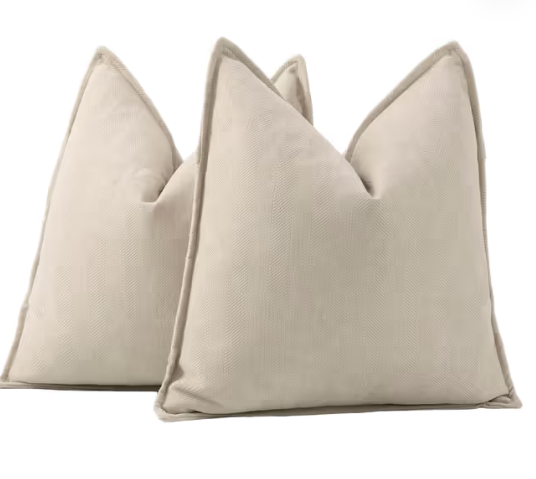 Madizz Textured Chenille Cushion Covers Set of 2 Super Soft Decorative Throw Pillow Covers Boho Pillowcases Modern Home Decor for Sofa Bedroom 26x26 inch, 65x65 cm, Beige