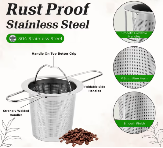 304 Stainless Steel Tea Infuser with Folding Handles – Dishwasher Safe