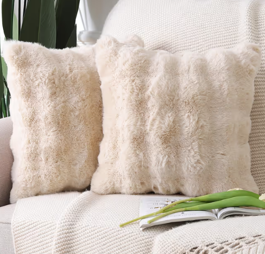 Thick Plush Wool Cushion Covers Decorative Throw Pillow Cases – Beige 55x55cm