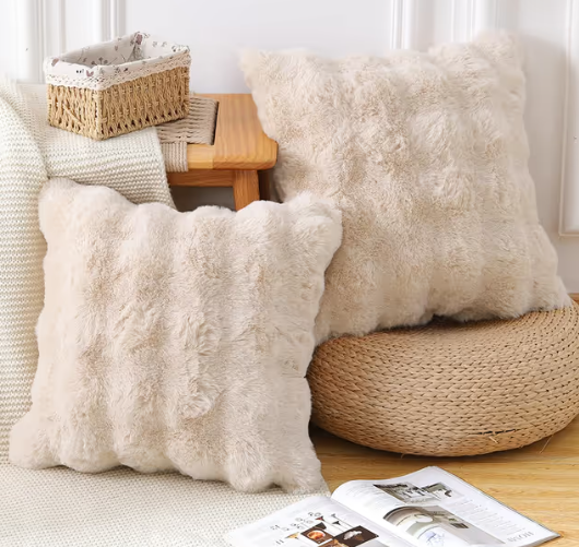 Thick Plush Wool Cushion Covers Decorative Throw Pillow Cases – Beige 55x55cm
