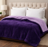 Reversible King Size Sherpa Fleece Blanket Thick Warm Soft Plush – Deep Purple/Lilac