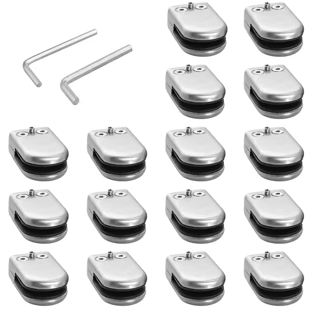 Proster 16PCS Adjustable Glass Clamps – Stainless Steel 304 for Handrail Balustrade