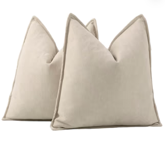 Textured Chenille Cushion Covers Set of 2 – Beige 22x22 inch