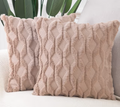Set of 2 Soft Plush Velvet Cushion Covers – Light Brown 18x18 inch