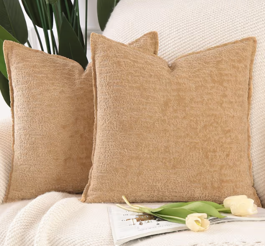 Madizz Chenille Velvet Cushion Covers 60x60 cm Soft Neutral Decorative Pillowcases – Beige