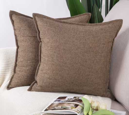 Madizz Set of 2 Linen Cushion Covers 24x24 inch, 60x60 cm, Dark Brown Soft Decorative Throw Pillow Cases for Sofa Bedroom Pillow Shell