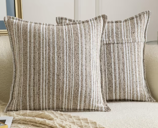Boucle Cushion Covers Pack of 2 Decorative Throw Pillows – Dark Beige 60x60 cm