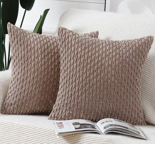 Boho Corduroy Cushion Covers Pack of 2 Decorative Throw Pillows – Brown 45x45 cm