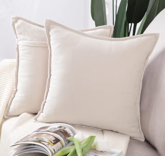 Madizz Set of 2 Short Chenille Cushion Covers 24x24 inch, 60x60 cm, Ivory Soft Decorative Throw Pillow Cases for Sofa Bedroom Pillow Shell