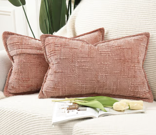 Chenille Cushion Covers Pack of 2 Decorative Throw Pillows – Pink 40x60 cm