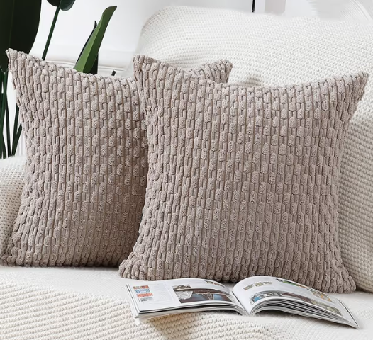 Madizz Pack of 2 Boho Corduroy Cushion Covers Soft Decorative Pillowcases – Taupe 24x24 inch