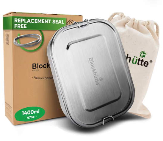 Blockhütte 1400ml Stainless Steel Lunch Box – Leakproof Bento Box with 2 Dividers