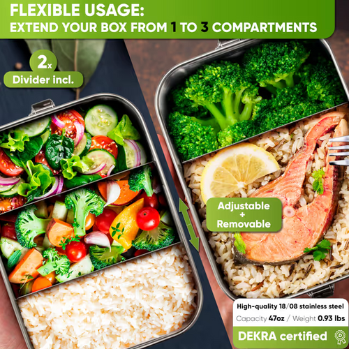 Blockhütte 1400ml Stainless Steel Lunch Box – Leakproof Bento Box with 2 Dividers