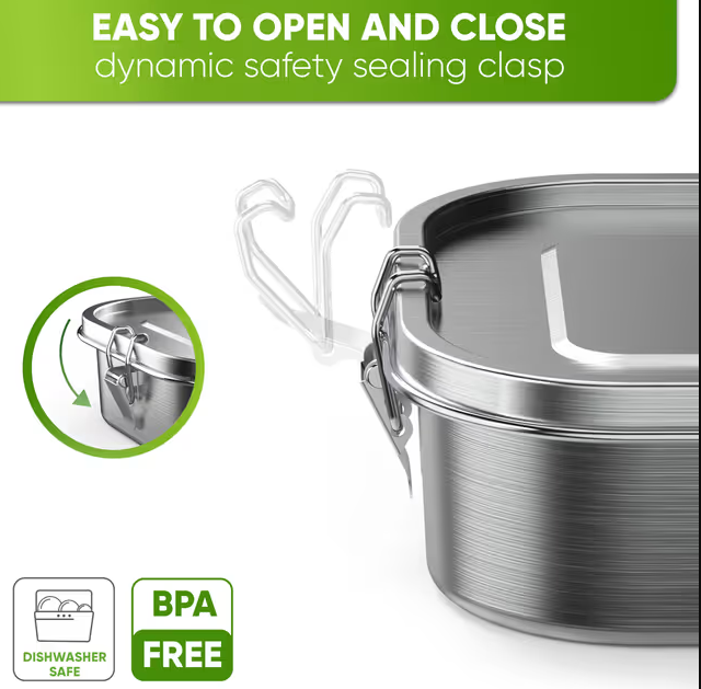 Blockhütte 1400ml Stainless Steel Lunch Box – Leakproof Bento Box with 2 Dividers