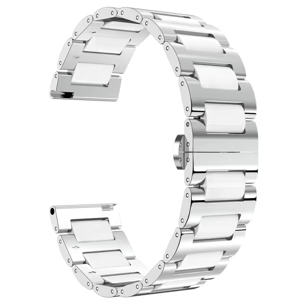 Replacement Watch Band Stainless Steel Ceramic Bracelet – Silver 22mm