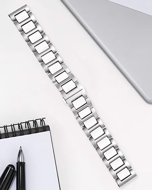 Replacement Watch Band Stainless Steel Ceramic Bracelet – Silver 22mm