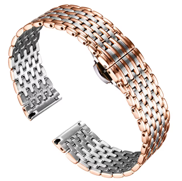Ultra Thin Mesh Stainless Steel Watch Band Light Metal Strap – Silver and Rose Gold 16mm