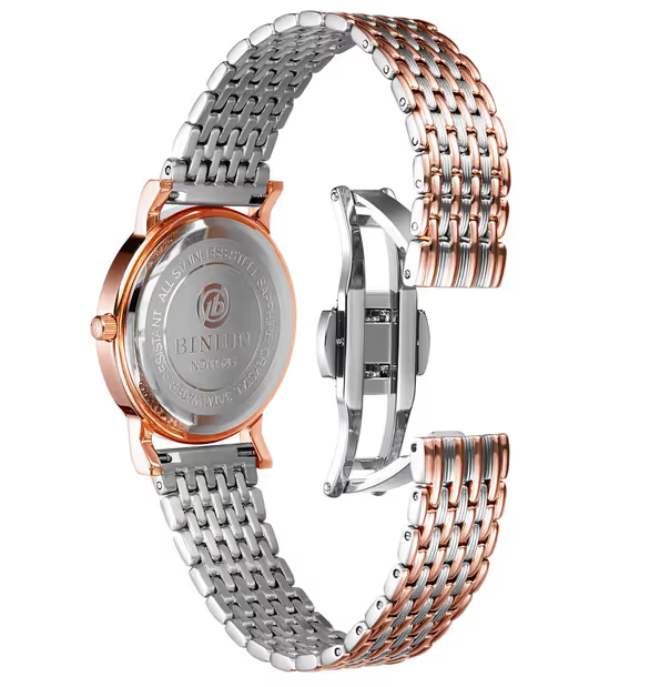 Ultra Thin Mesh Stainless Steel Watch Band Light Metal Strap – Silver and Rose Gold 16mm