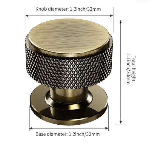 Furniware 10-Pack Knurled Cabinet Knobs – Shiny Antique Brass