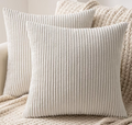 MIULEE Set of 2 Striped Corduroy Cushion Covers – Cream White 24x24 inch
