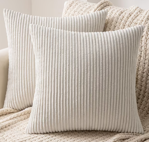 MIULEE Set of 2 Striped Corduroy Cushion Covers – Cream White 24x24 inch