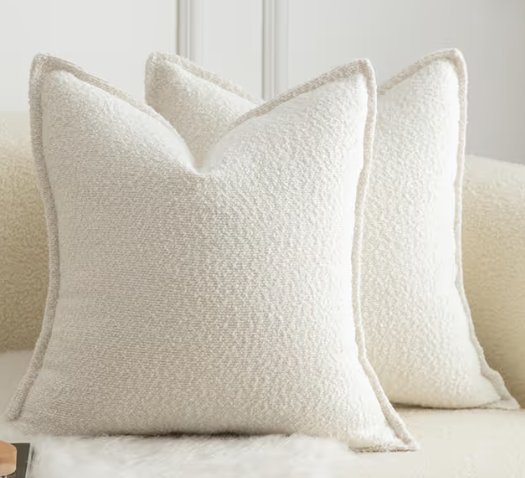 Mandioo Pack of 2 Cushion Covers 40cm x 40cm Decorative Accent Solid Woven Textured Throw Pillow Covers cases Bedroom Living Room Couch Sofa Home 16 x 16 Inch Cream white