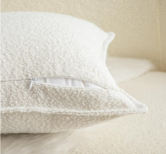 Mandioo Pack of 2 Cushion Covers 40cm x 40cm Decorative Accent Solid Woven Textured Throw Pillow Covers cases Bedroom Living Room Couch Sofa Home 16 x 16 Inch Cream white