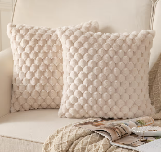 Beige Super Soft Plush Cushion Covers Pack of 2 Faux Fur Decorative Pillowcases – 22x22in