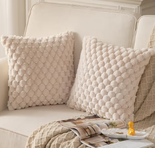 Beige Super Soft Plush Cushion Covers Pack of 2 Faux Fur Decorative Pillowcases – 22x22in