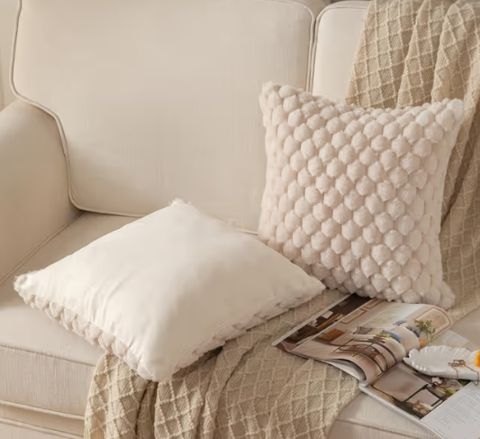 Beige Super Soft Plush Cushion Covers Pack of 2 Faux Fur Decorative Pillowcases – 22x22in
