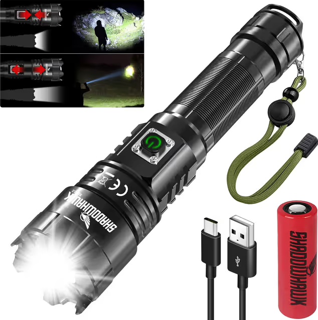 Shadowhawk LED Torch 500000 Lumens Rechargeable Tactical Flashlight – Waterproof