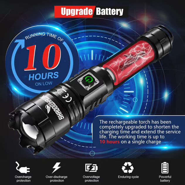 Shadowhawk LED Torch 500000 Lumens Rechargeable Tactical Flashlight – Waterproof
