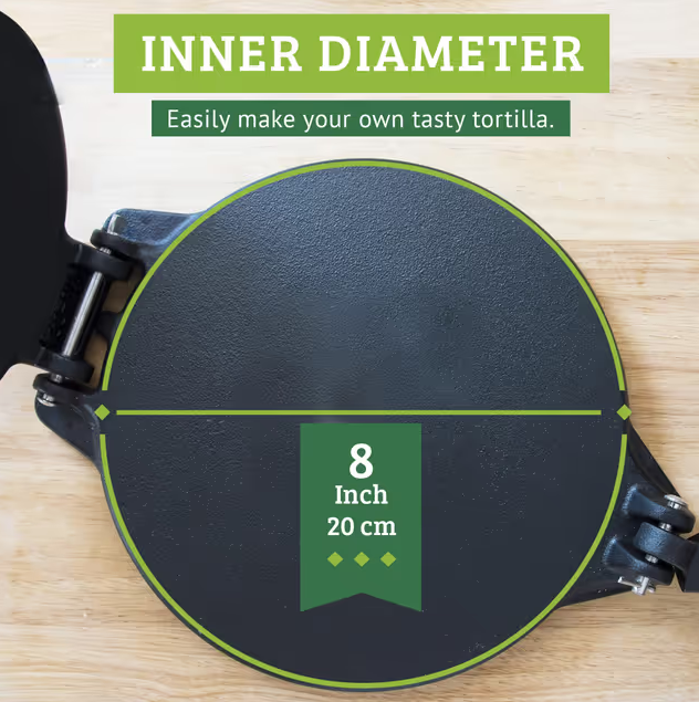 Chef Tacos Cast Iron Tortilla Press 8-Inch Pre-seasoned – Black