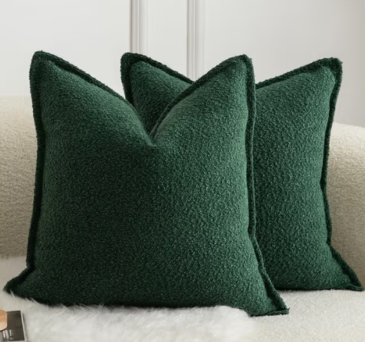 Cushion Covers Pack of 2 Solid Woven Textured Decorative Pillow Cases – 16x16in Green