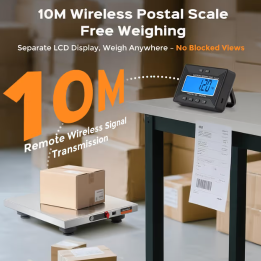 Cordless Postal Scale 300kg LCD Display Stainless Steel – Black