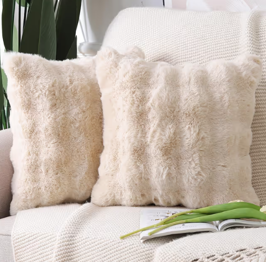 Madizz Plush Wool Cushion Covers 45x45 cm Soft Neutral Decorative Pillowcases – Beige