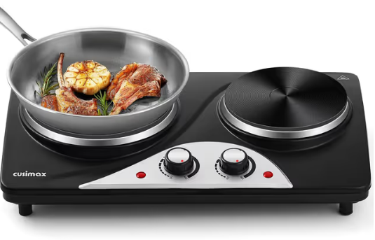 Electric Hot Plates Portable Double Burner Cooktop 2500W – Black Stainless Steel