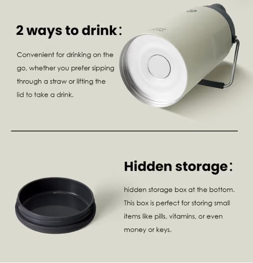 Insulated Water Bottle with Straw and Dual-use Lid, 2L Vacuum Stainless Steel – Grey