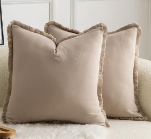 Mandioo Set of 2 Neutral Cotton Fringe Cushion Covers 50x50 cm 20x20 inch Decorative Boho Farmhouse Throw Pillowcase Cozy Tassels for Couch Sofa Bedroom Living Room Home Decor Taupe