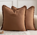 Mandioo Set of 2 Neutral Cotton Fringe Cushion Covers 30x50 cm 12x20 inch Decorative Boho Farmhouse Throw Pillowcase Cozy Tassels for Couch Sofa Bedroom Living Room Home Decor Brown