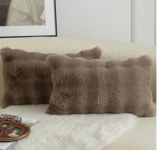 Mandioo Pack of 2 Cushion Covers 30cm x 50cm Decorative Thick Plush Wool Throw Pillow Covers cases for Sofa Bedroom Living Home 12 x 20 Inch Taupe