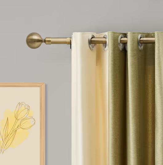 Extendable Antique Brass Curtain Poles with Finials – 76 to 140 cm