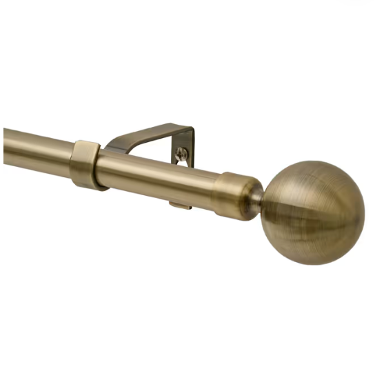 Extendable Antique Brass Curtain Poles with Finials – 76 to 140 cm